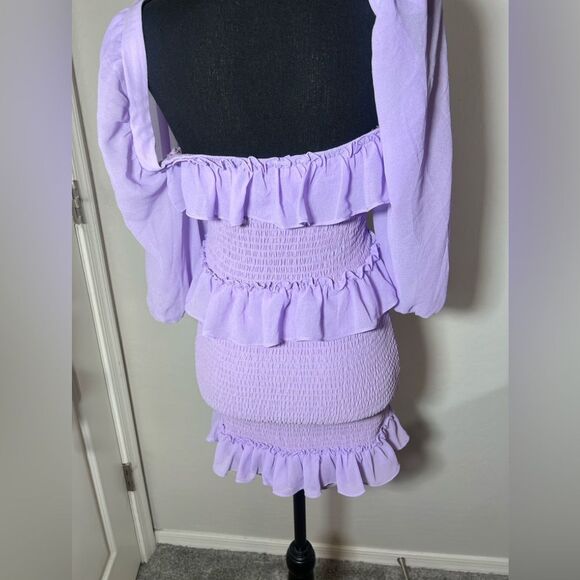 💜 Lover’s + Friends Revolve Lavender Off Shoulder Smocked Bodycon mini dress - Picture 6 of 10